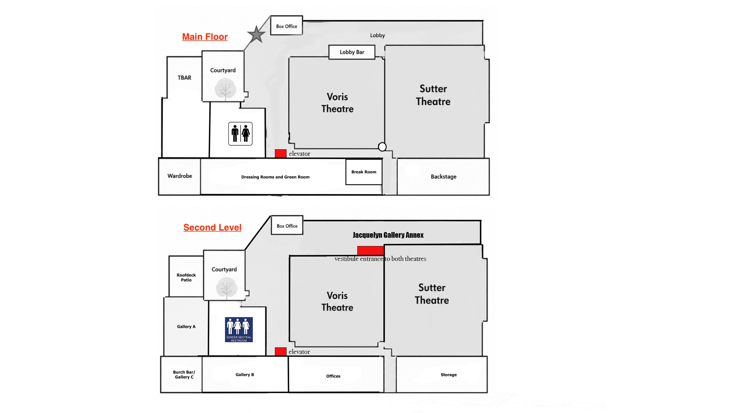 Sofia Tsakopoulos Center for the Arts — Main Floor and Second Level map